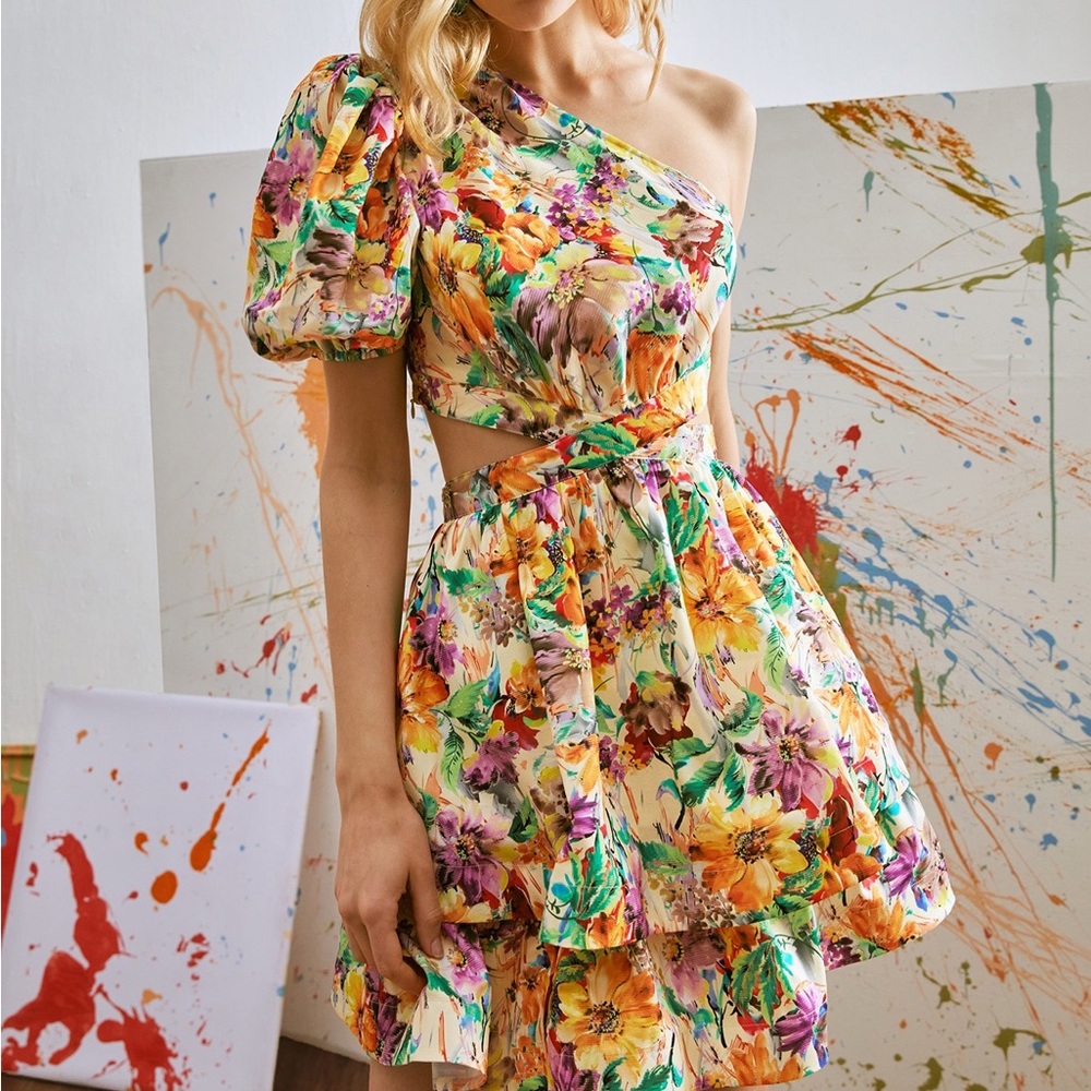 Floral Fun: One-Shoulder Delight